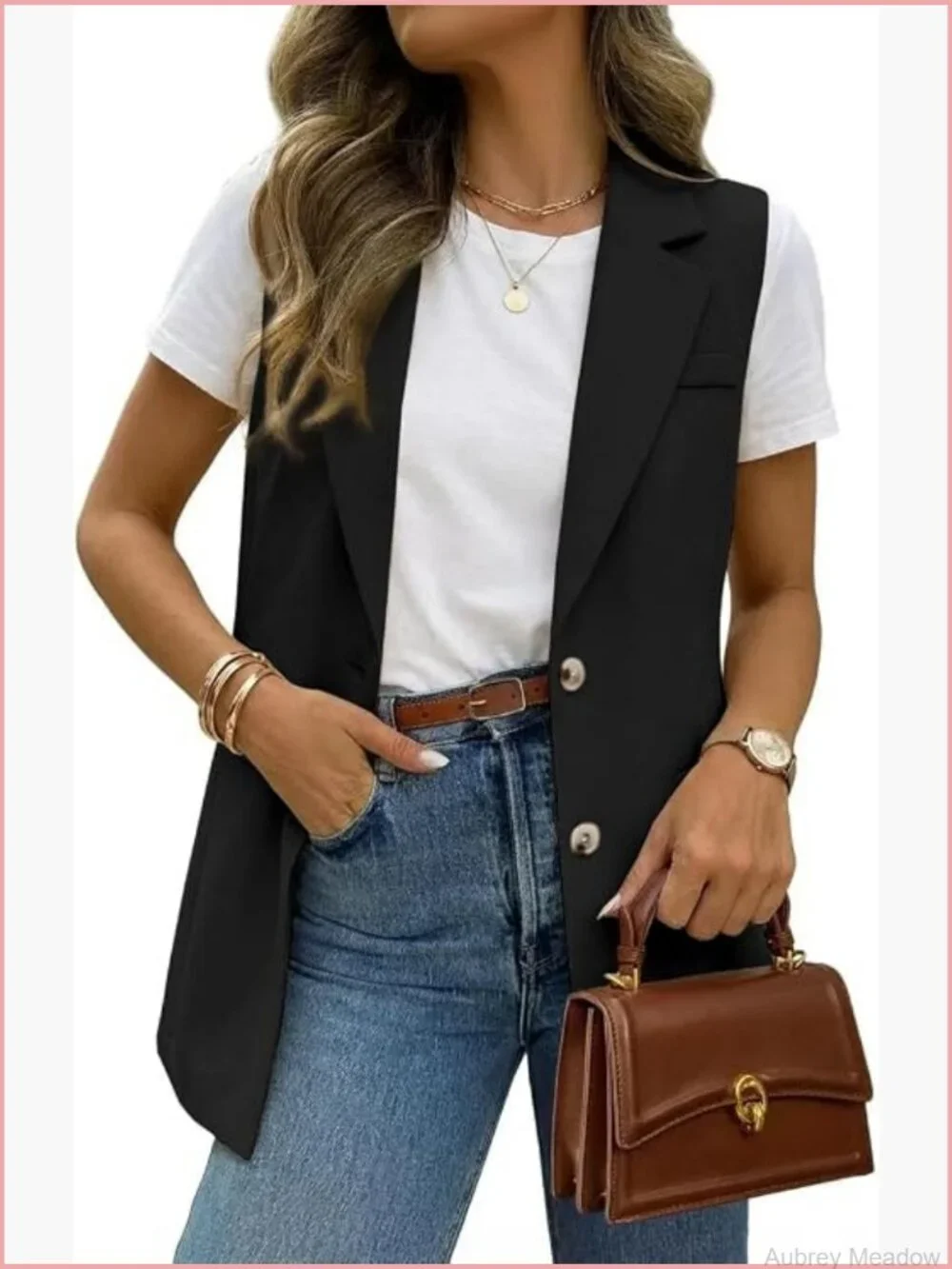 Double Breasted Sleeveless Blazer Vest Tops for Women Business Casual